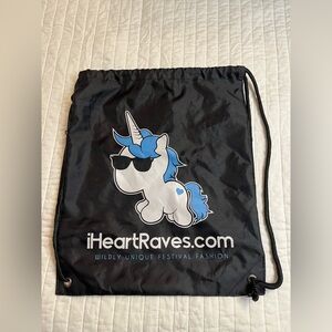 I Heart Raves Unicorn Black String Backpack. Festival Rave EDC